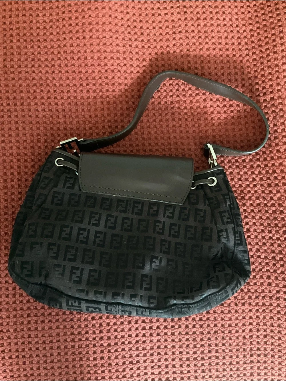 Fendi Brown Monogram Shoulder Bag with Silver Hardware